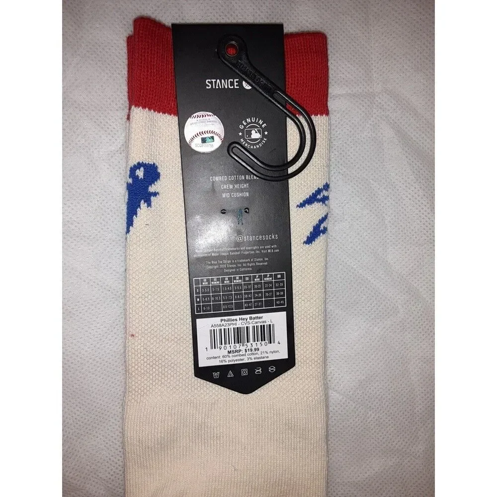 Stance MLB Philadelphia Phillies Hey Batter Socks Size L 9-13 NWT
